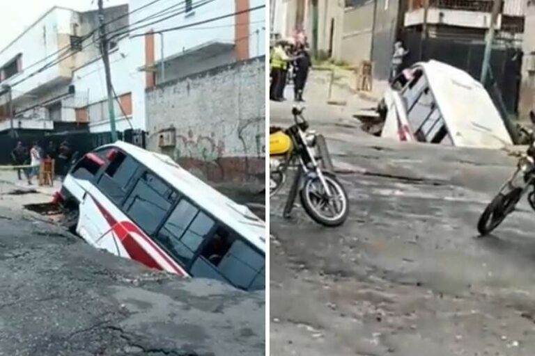 Un nuevo megahueco en Caracas, se tragó un autobús en plena vía de Artigas (+Videos)