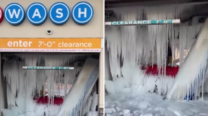 Impresionantes imágenes de un autolavado, congelado por bajas temperaturas en Estados Unidos