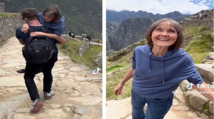 Gran muestra de amor: Hijo cargó a su mamá, invidente y en silla de ruedas, hasta Machu Picchu