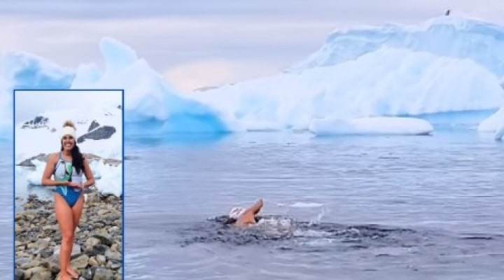 Impresionante récord Guinness de Bárbara, La sirena de hielo, nadando en frías aguas de la Antártida